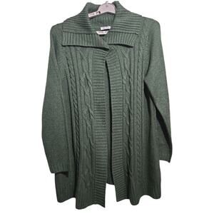 D&Co Women’s Open Front Cardigan – Large – Deep Olive Green – 100% Acrylic